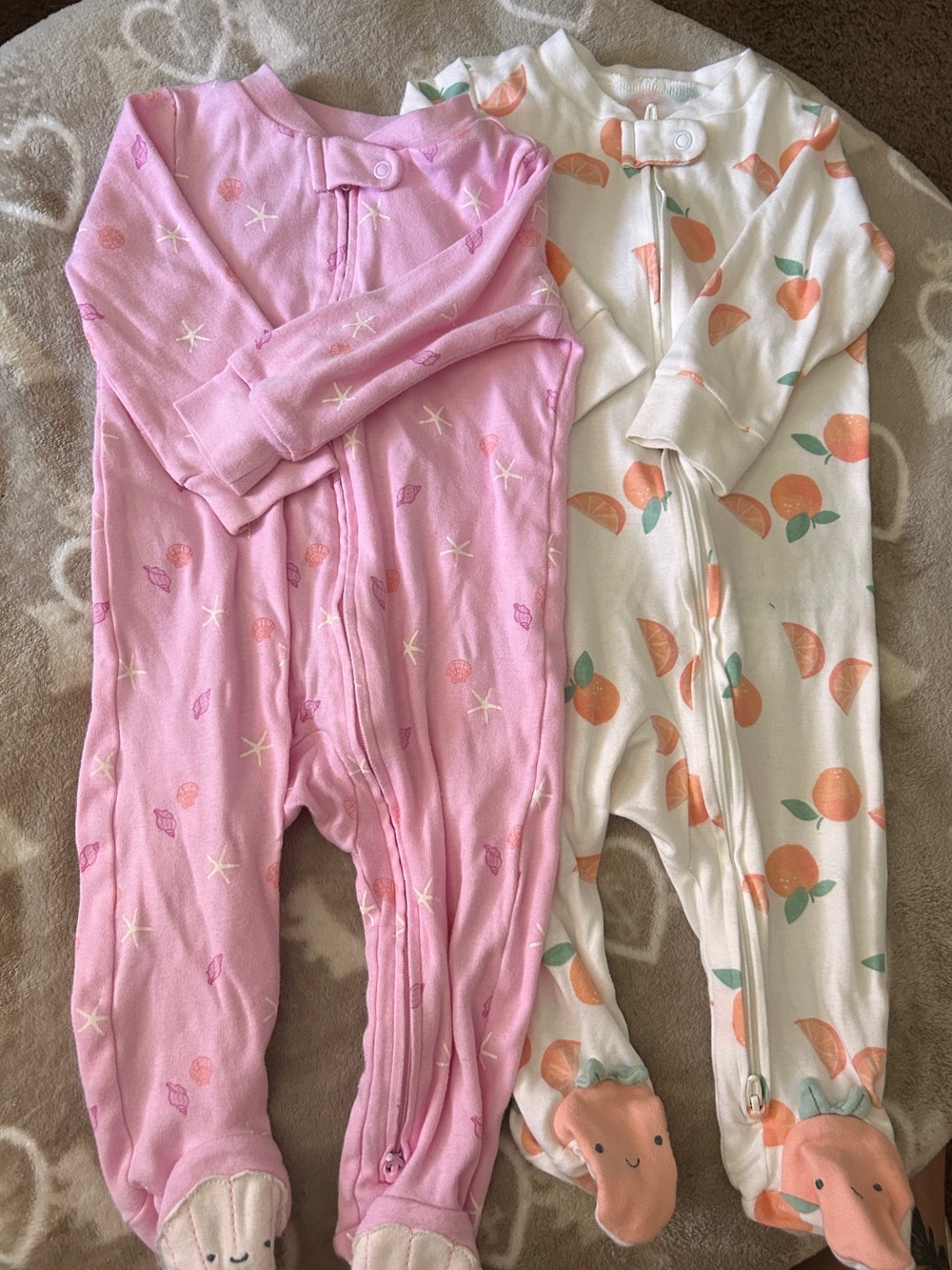 Baby Girls' Pink Shell & White Orange Print Footed One-Piece Sleepsuits